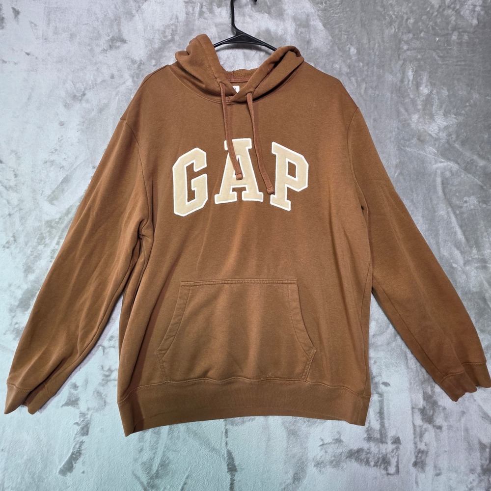 Gap Arch Logo Hoodie Mens Large Brown Fleece Pullover Sweatshirt 1523